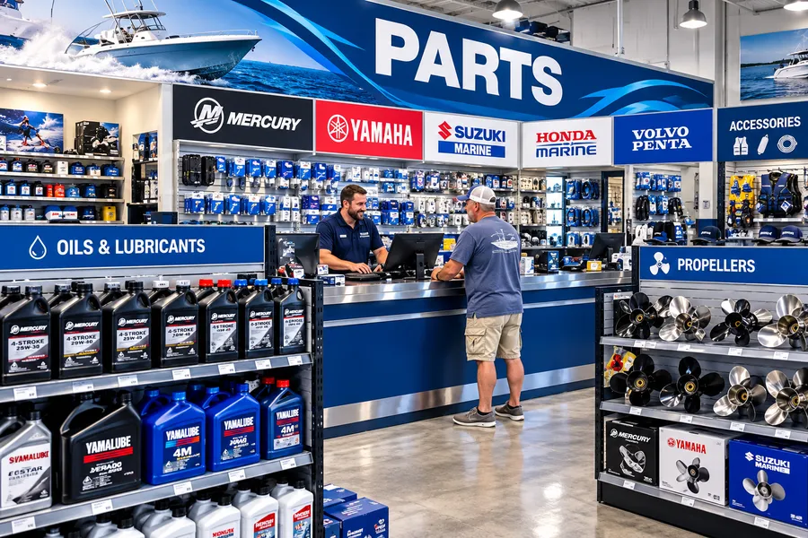 Marine dealer software at a boat dealership parts counter